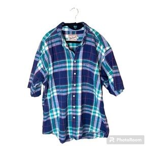 Woolrich Vintage Green Navy Red Plaid Short‎ Sleeve Button Down Size XL